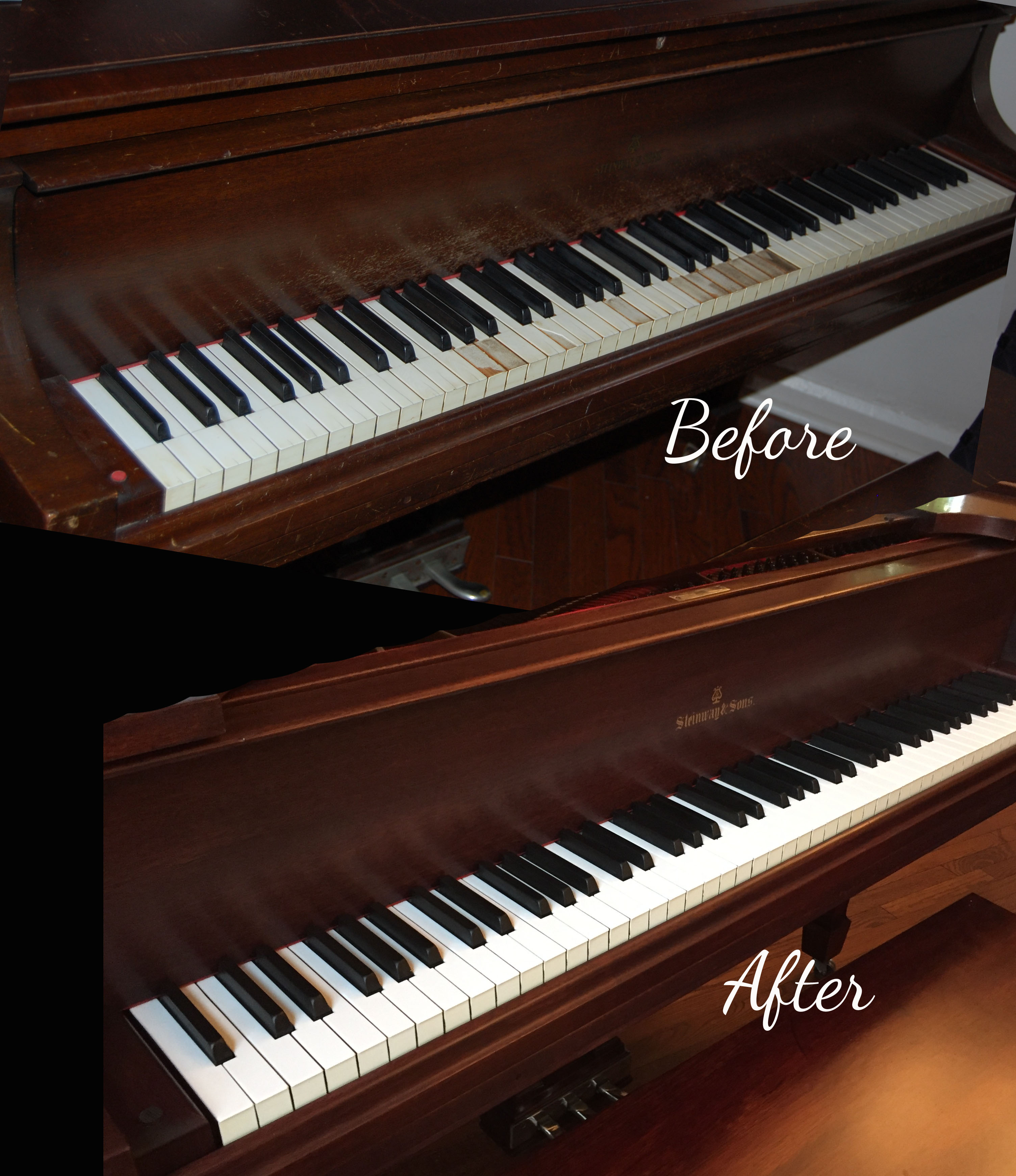 before after newly refinished piano