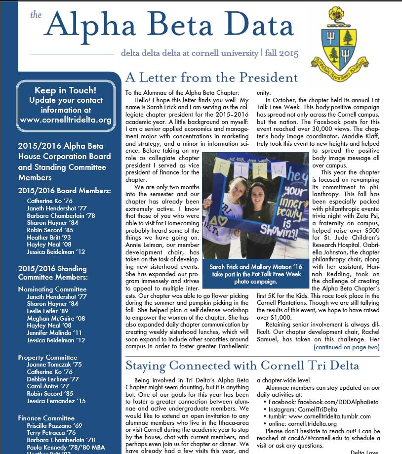 Tri-Delta Alumnae newsletter